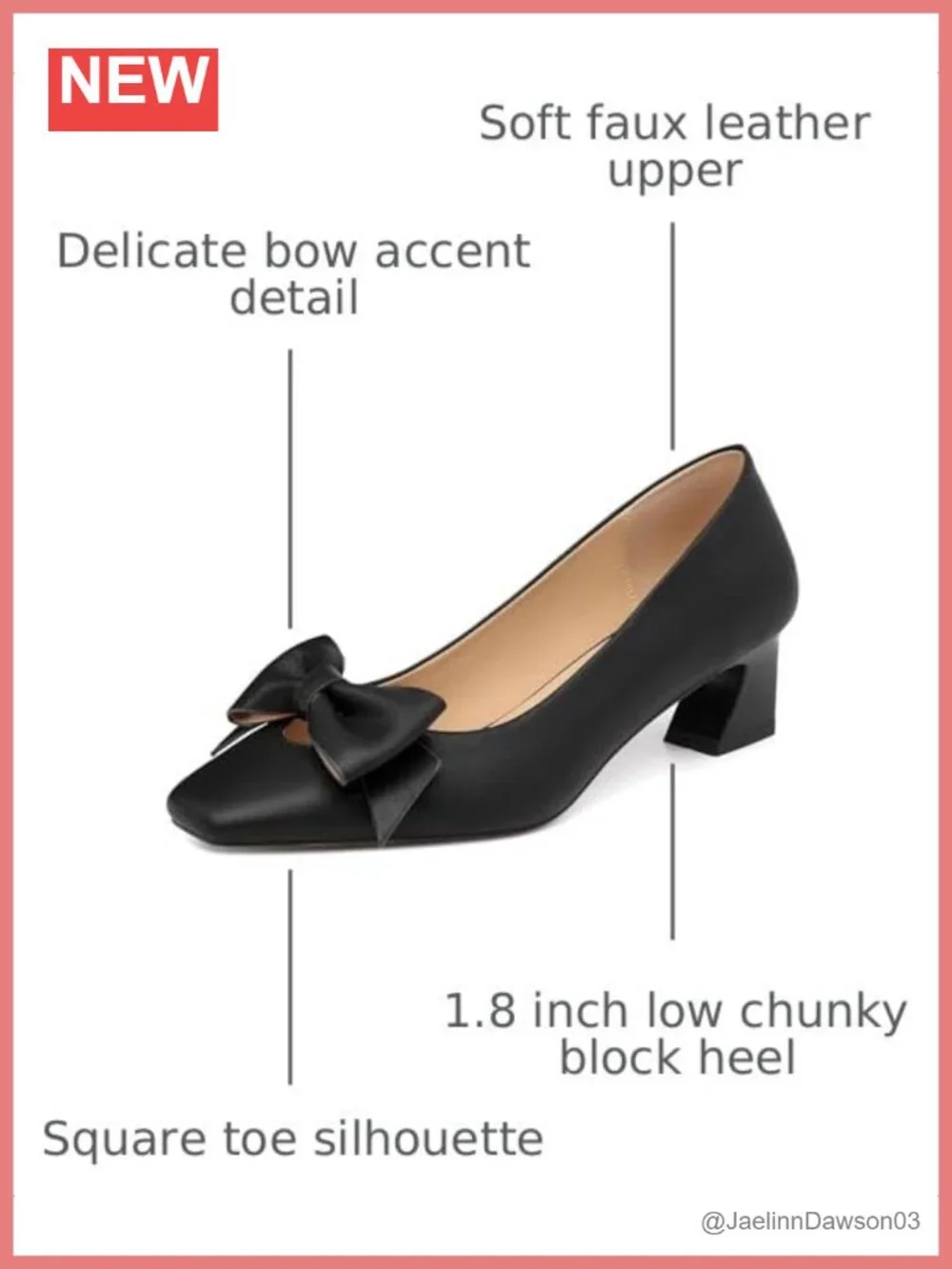 Chunky Heels for Women Low Heel Dress Pumps with Bow Faux Leather Slip-On Block